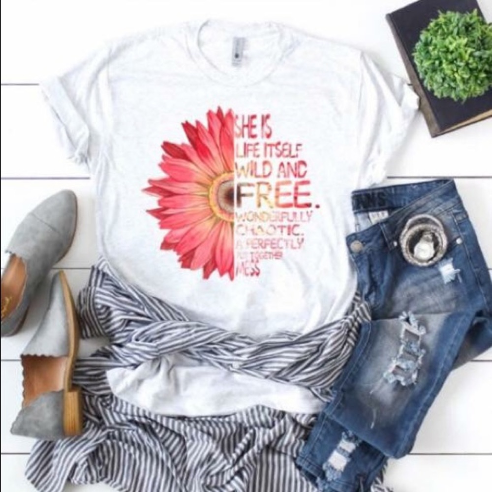 New white boho style design tee
